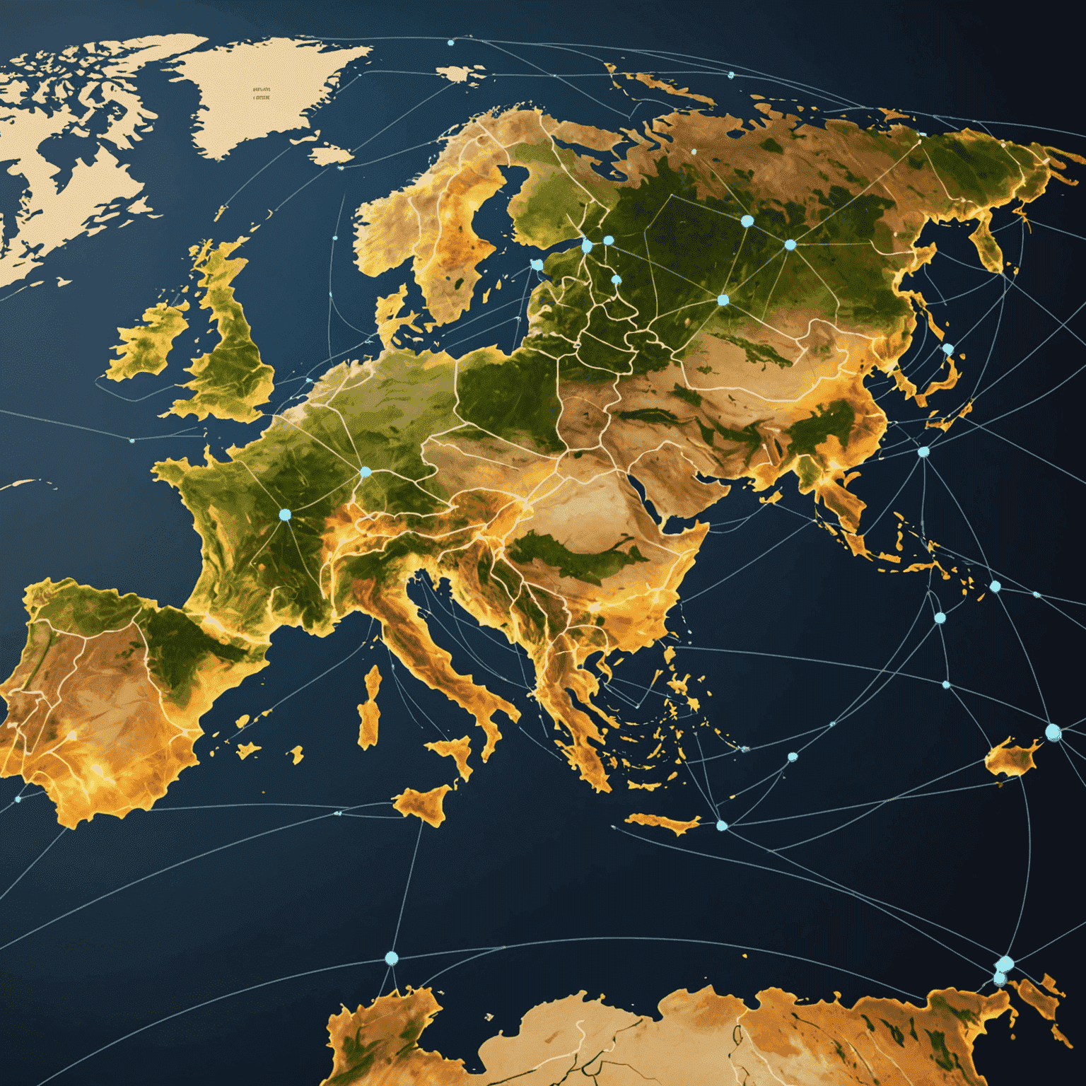 Mapa mundial interactivo mostrando conexiones de red desde España hacia diferentes continentes, simbolizando la conectividad global de la industria tecnológica española